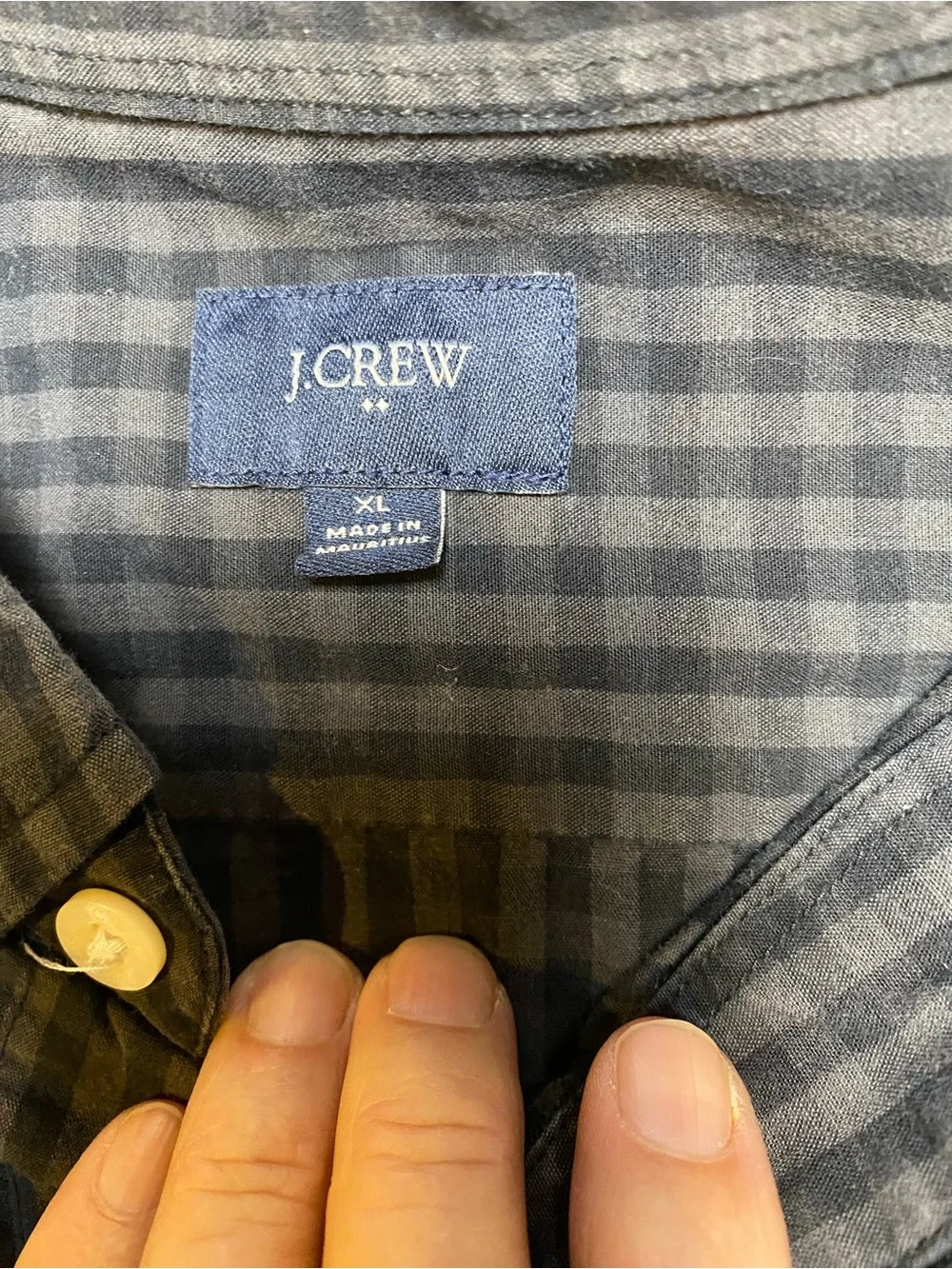 J. Crew Men's Charcoal Navy Check Button-Down Shirt Sz-XL